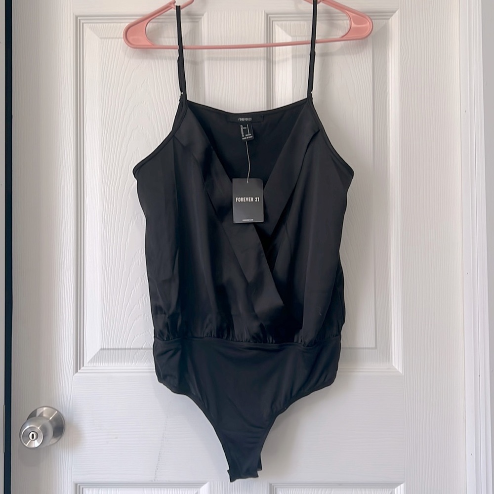 Brand new black silk bodysuit